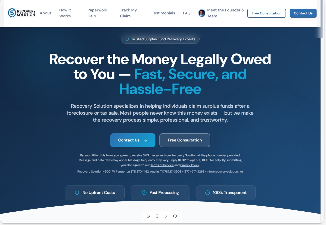 Recovery Solution website homepage