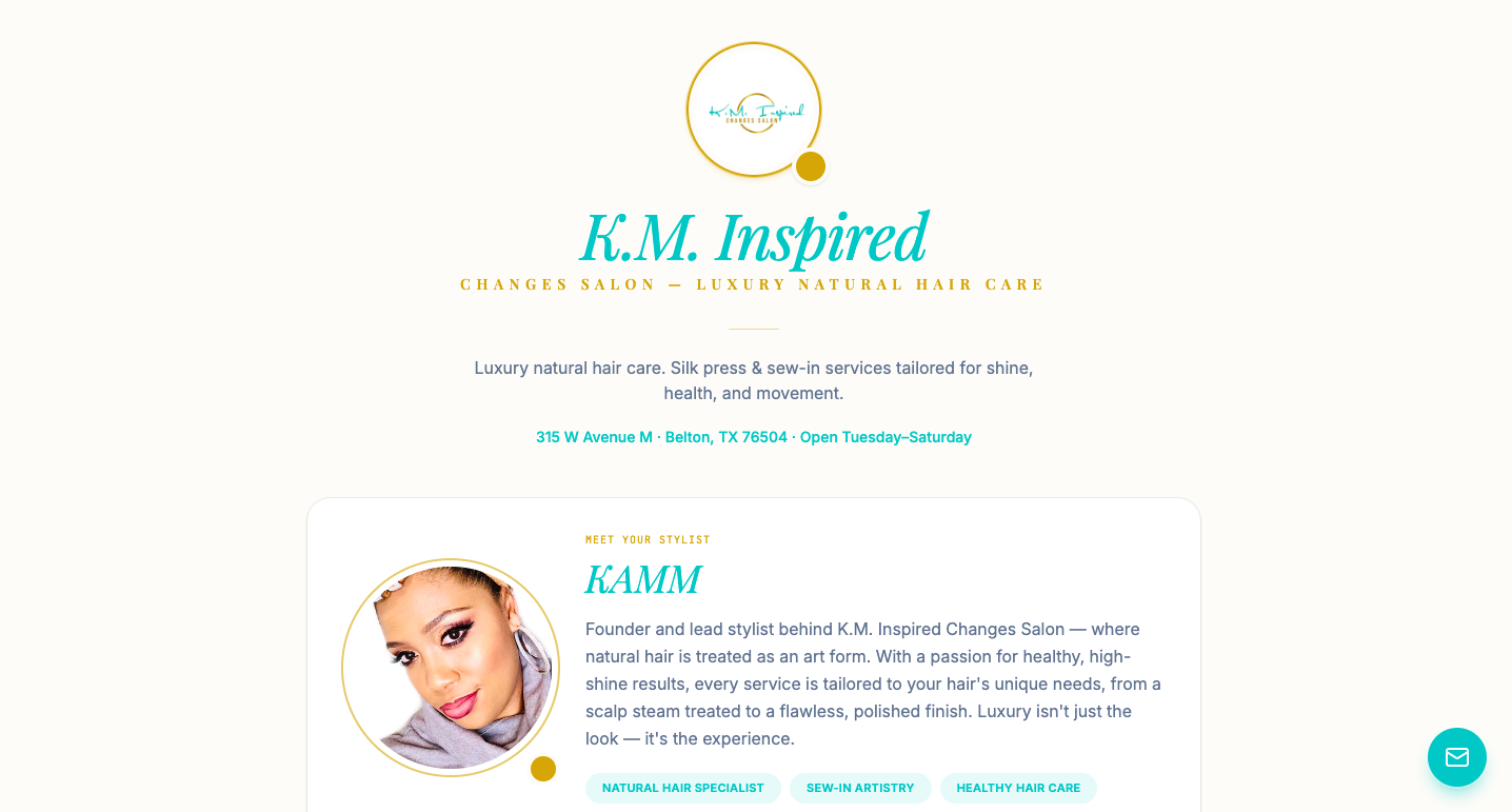 K.M. Inspired Changes website homepage