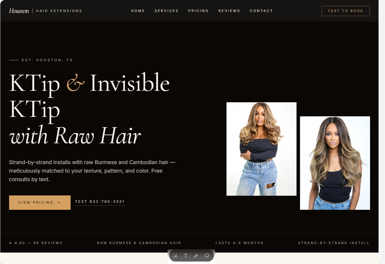 Houston Hair Extensions website homepage