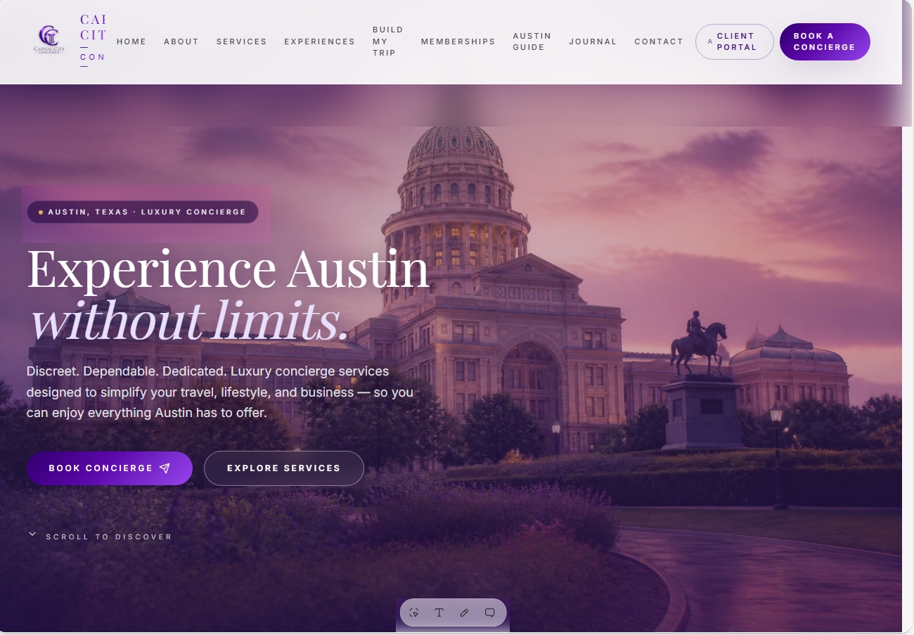 Capital City Concierge website homepage