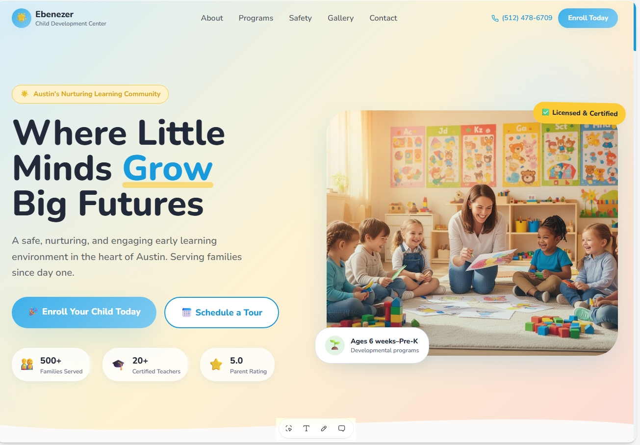 Ebenezer Child Development Center website homepage