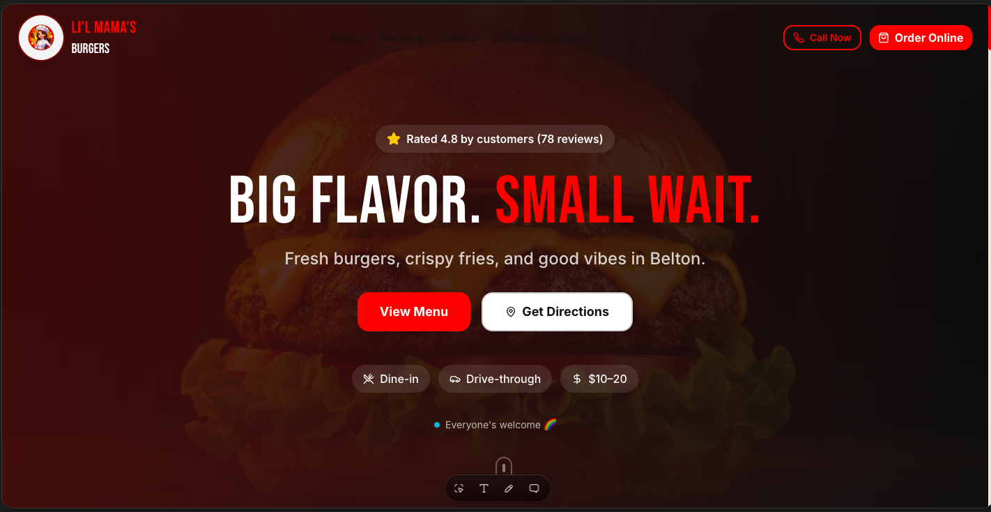 Lil' Mama's Kitchen website homepage